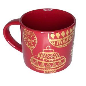 Starbucks Christmas Holiday Mug Red with Gold Ornaments 14 Ounce Coffee Cup